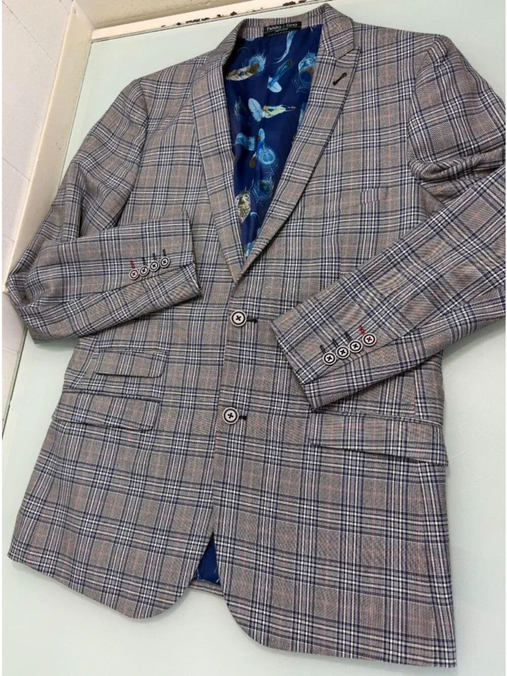 Paisley & Gray 2 Piece Suit Slim Fit 40L Blazer 34X32 Pants Double Vent Plaid - Picture 2 of 16